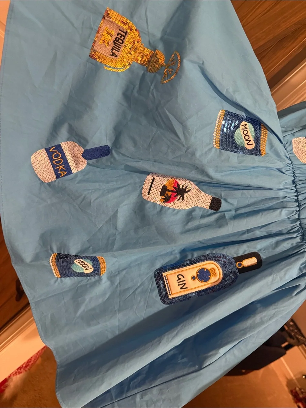 Bright Blue Embroidered Bottle-Accent Casual Dress